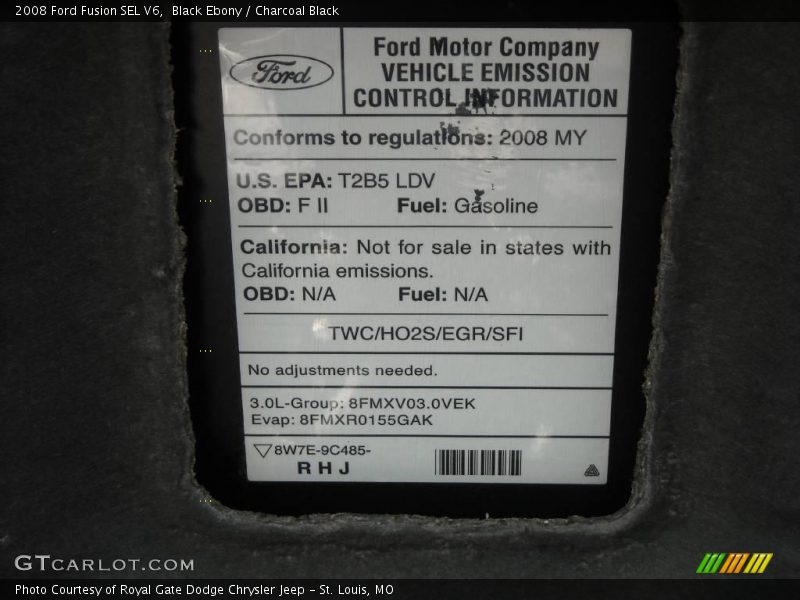 Black Ebony / Charcoal Black 2008 Ford Fusion SEL V6