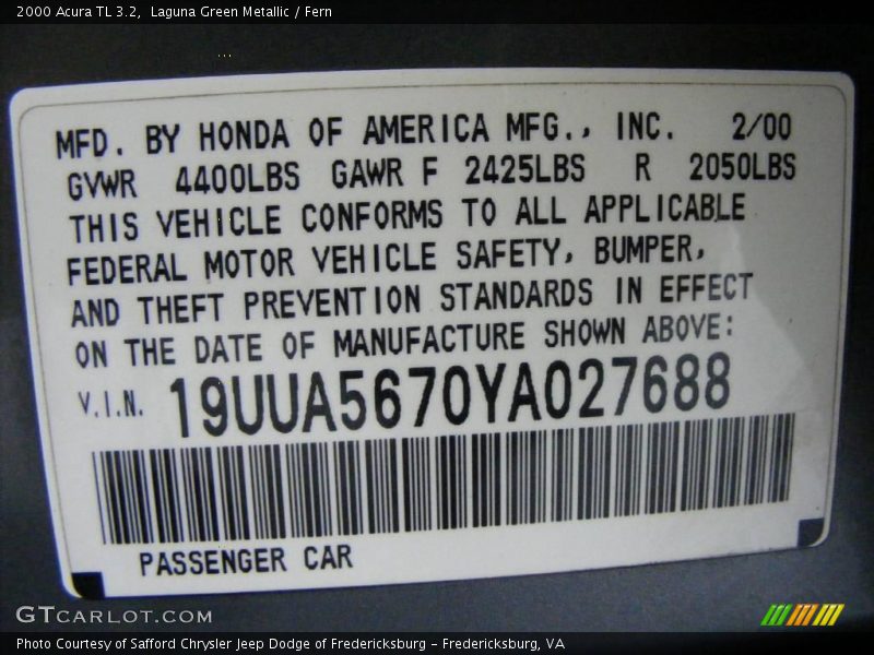 Laguna Green Metallic / Fern 2000 Acura TL 3.2