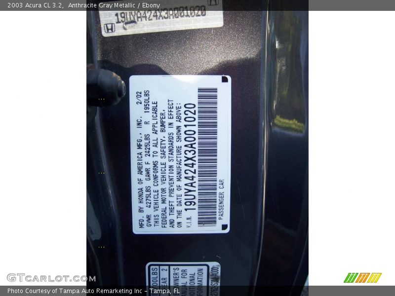 Anthracite Gray Metallic / Ebony 2003 Acura CL 3.2