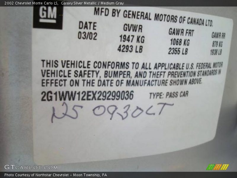 Galaxy Silver Metallic / Medium Gray 2002 Chevrolet Monte Carlo LS