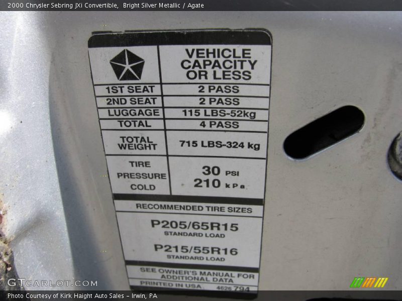 Bright Silver Metallic / Agate 2000 Chrysler Sebring JXi Convertible