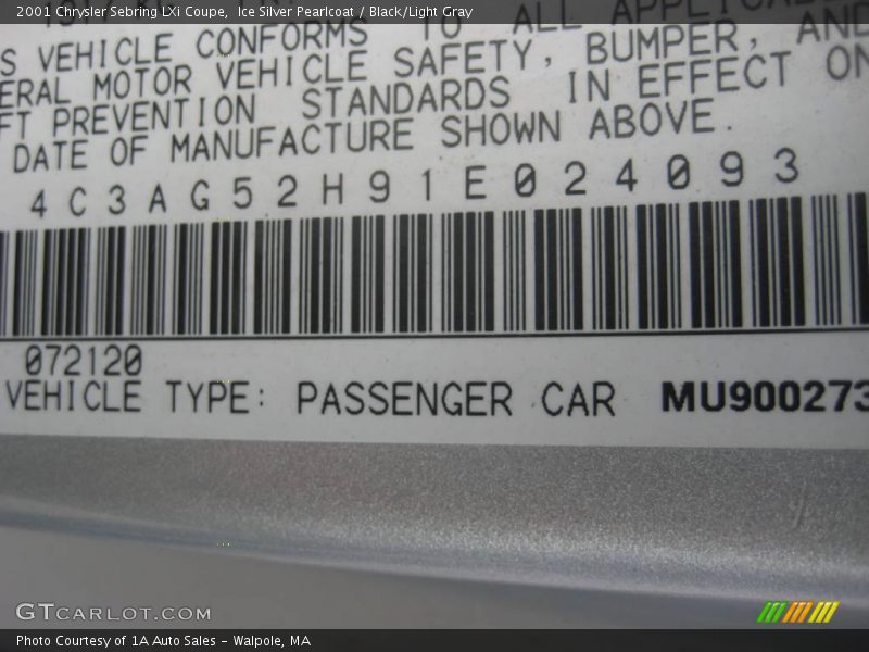Ice Silver Pearlcoat / Black/Light Gray 2001 Chrysler Sebring LXi Coupe