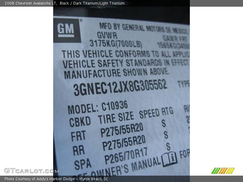 Black / Dark Titanium/Light Titanium 2008 Chevrolet Avalanche LT