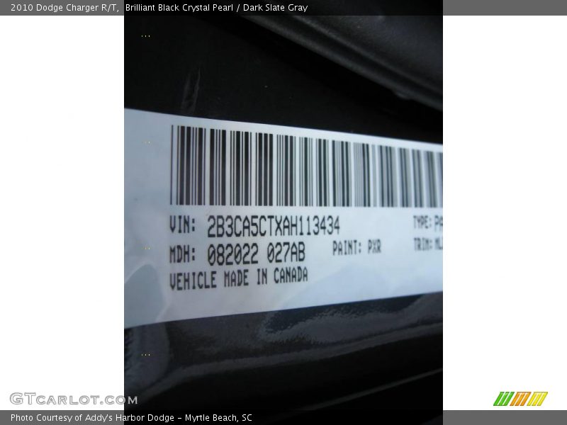Brilliant Black Crystal Pearl / Dark Slate Gray 2010 Dodge Charger R/T