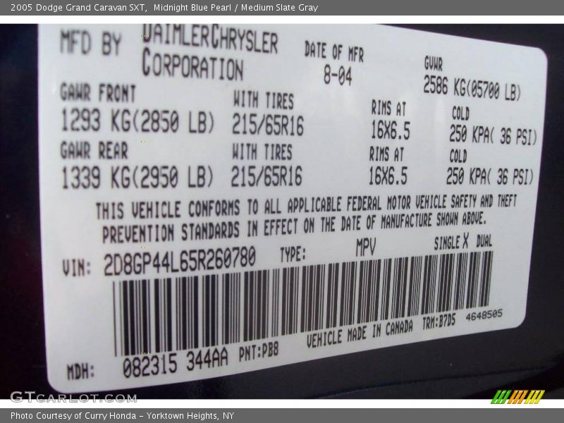 Midnight Blue Pearl / Medium Slate Gray 2005 Dodge Grand Caravan SXT