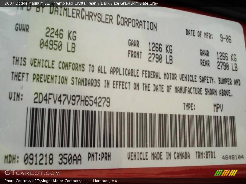 Inferno Red Crystal Pearl / Dark Slate Gray/Light Slate Gray 2007 Dodge Magnum SE