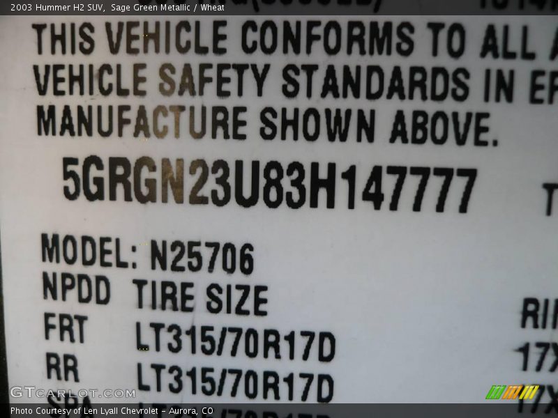 Sage Green Metallic / Wheat 2003 Hummer H2 SUV