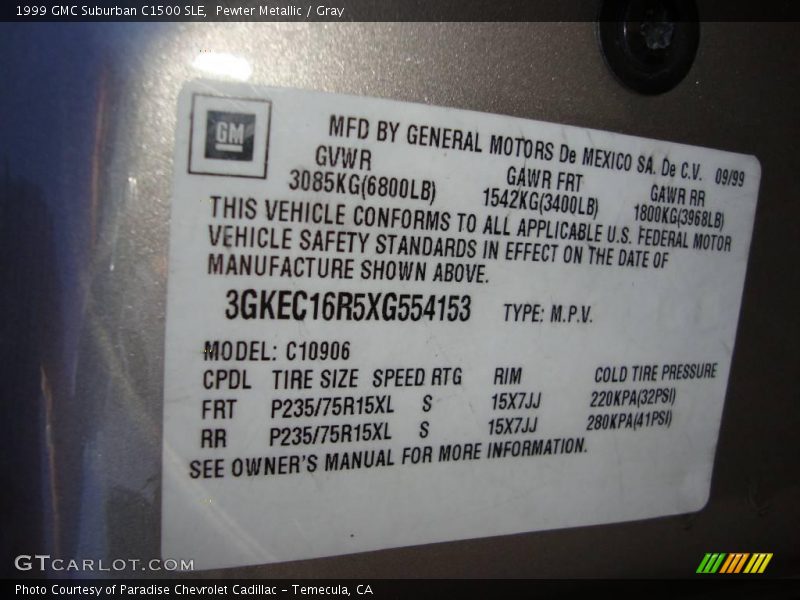 Pewter Metallic / Gray 1999 GMC Suburban C1500 SLE
