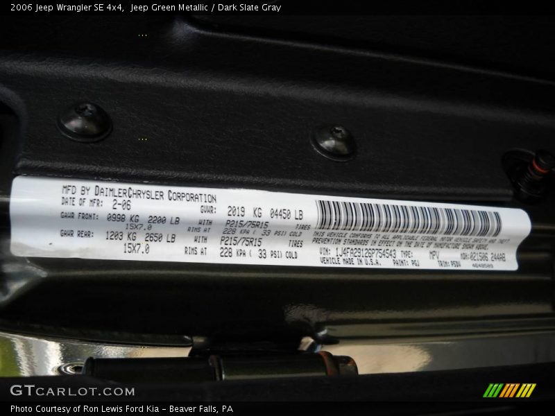 Jeep Green Metallic / Dark Slate Gray 2006 Jeep Wrangler SE 4x4