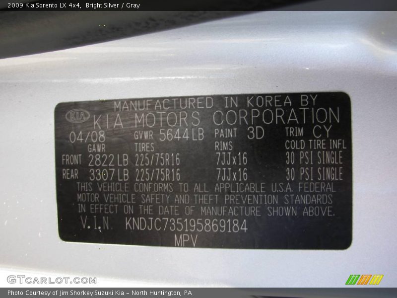 Bright Silver / Gray 2009 Kia Sorento LX 4x4