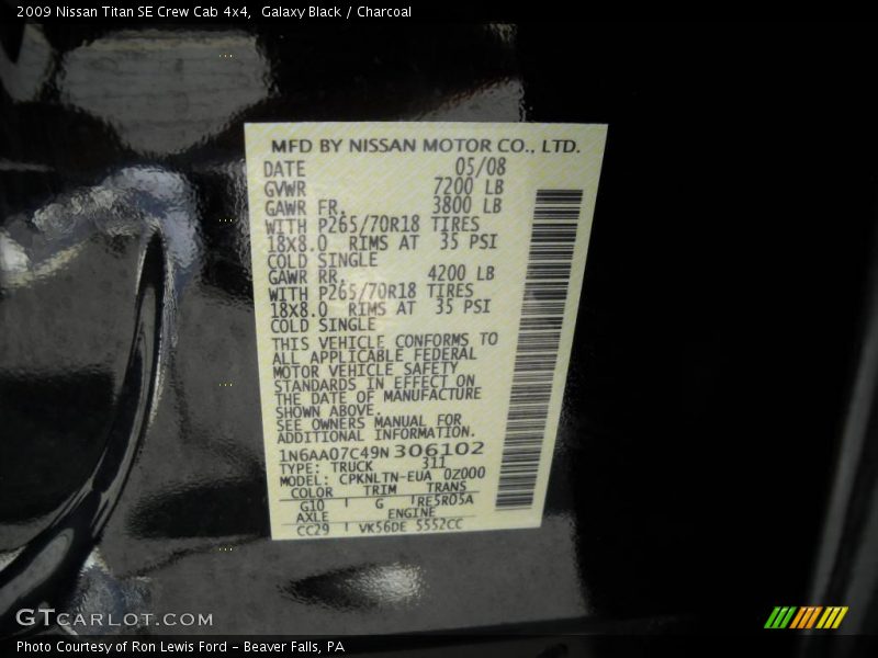 Galaxy Black / Charcoal 2009 Nissan Titan SE Crew Cab 4x4