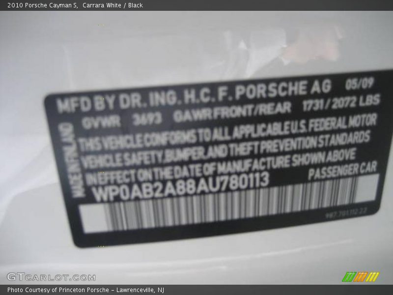 Carrara White / Black 2010 Porsche Cayman S