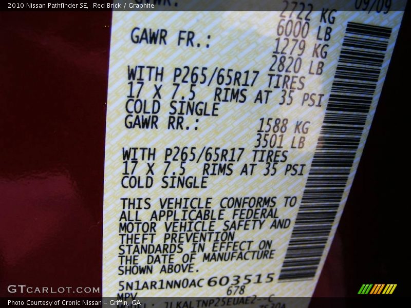 Red Brick / Graphite 2010 Nissan Pathfinder SE