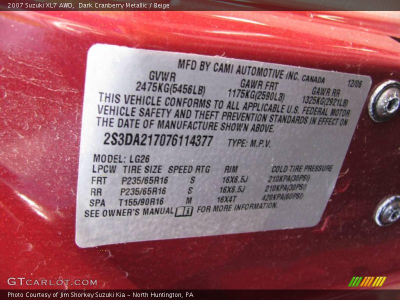 Dark Cranberry Metallic / Beige 2007 Suzuki XL7 AWD