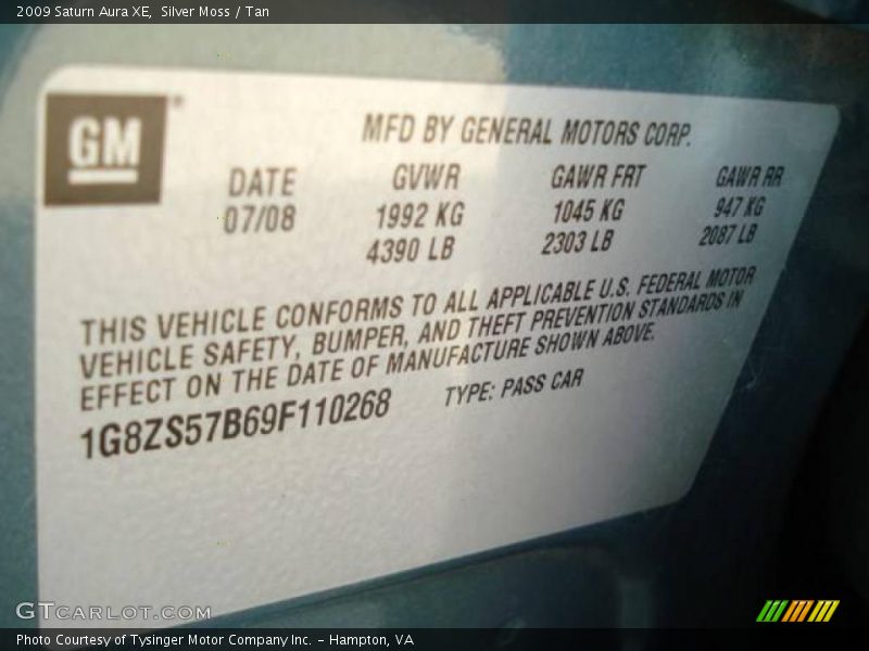 Silver Moss / Tan 2009 Saturn Aura XE