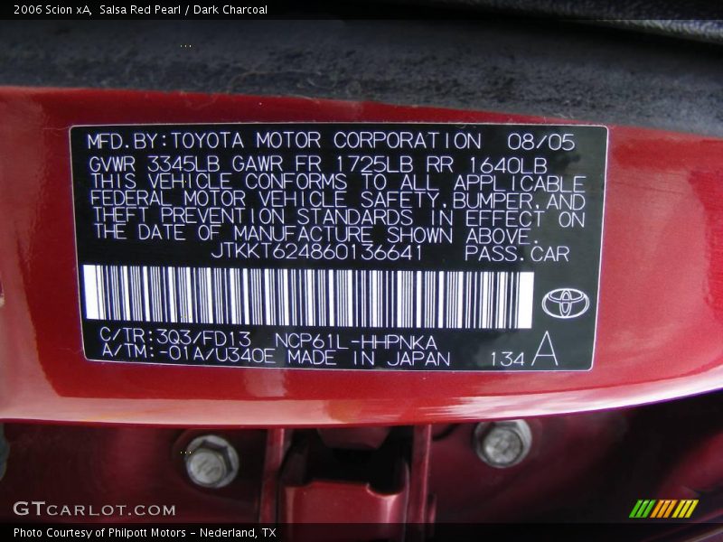 Salsa Red Pearl / Dark Charcoal 2006 Scion xA