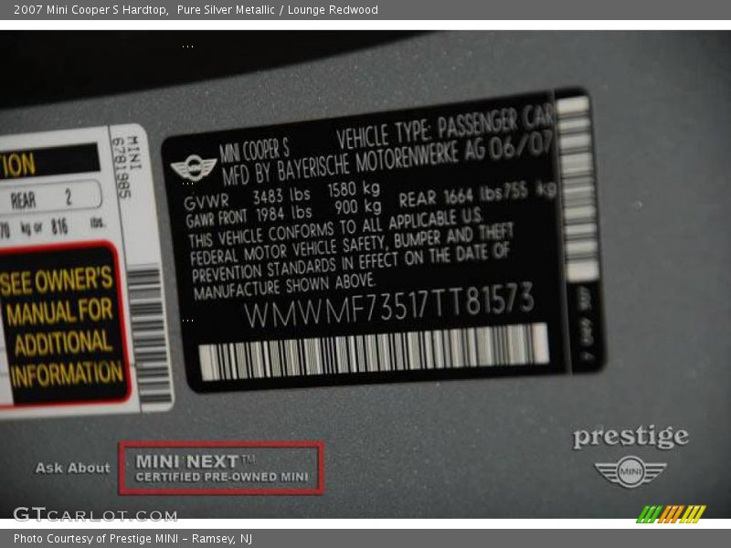 Pure Silver Metallic / Lounge Redwood 2007 Mini Cooper S Hardtop