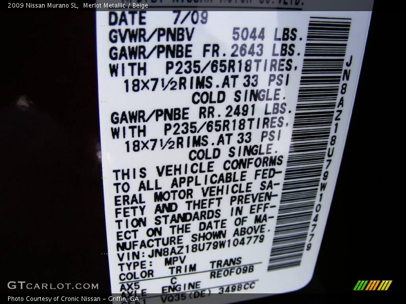 Merlot Metallic / Beige 2009 Nissan Murano SL
