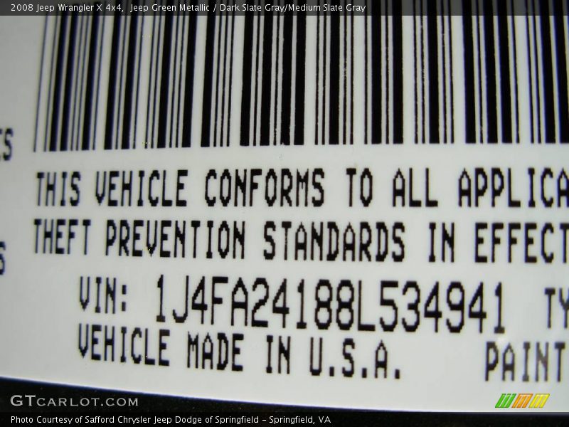 Jeep Green Metallic / Dark Slate Gray/Medium Slate Gray 2008 Jeep Wrangler X 4x4