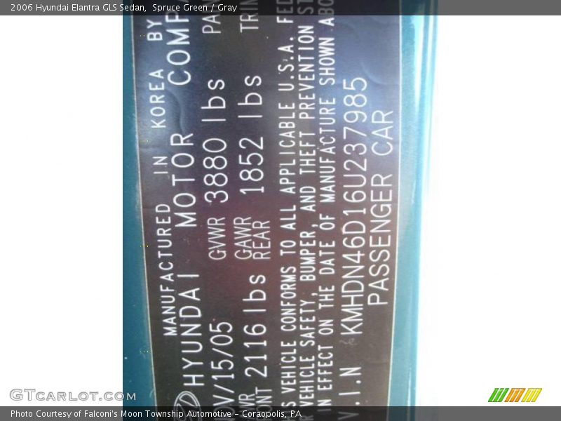 Spruce Green / Gray 2006 Hyundai Elantra GLS Sedan