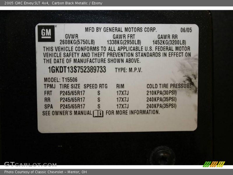 Carbon Black Metallic / Ebony 2005 GMC Envoy SLT 4x4