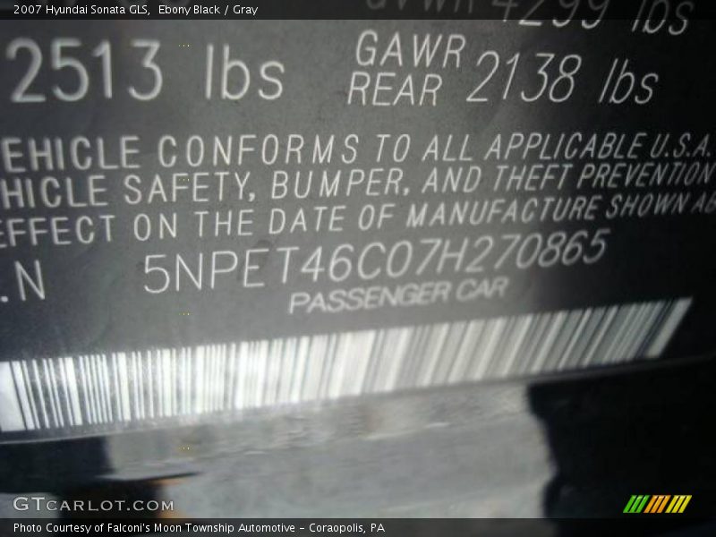 Ebony Black / Gray 2007 Hyundai Sonata GLS