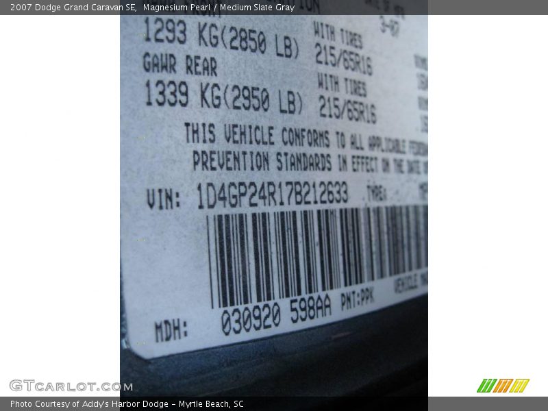 Magnesium Pearl / Medium Slate Gray 2007 Dodge Grand Caravan SE