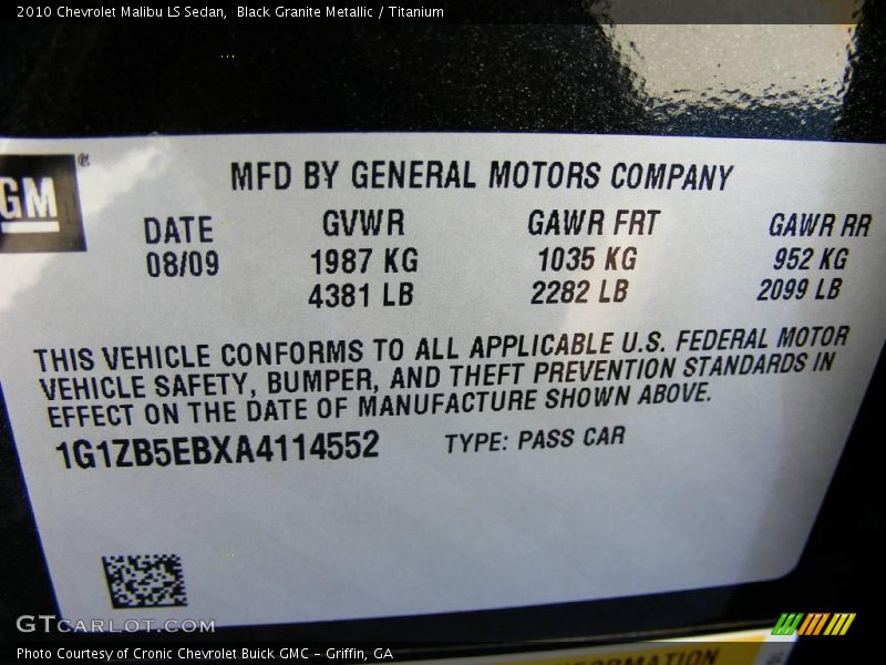 Black Granite Metallic / Titanium 2010 Chevrolet Malibu LS Sedan