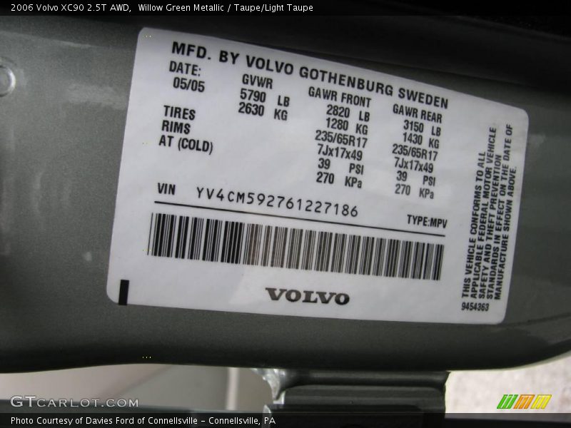 Willow Green Metallic / Taupe/Light Taupe 2006 Volvo XC90 2.5T AWD