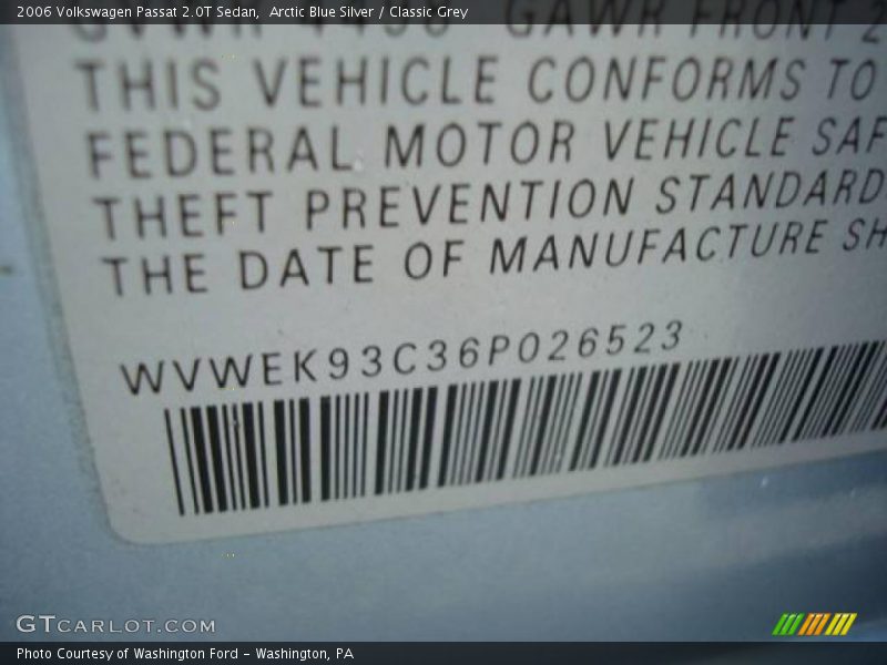 Arctic Blue Silver / Classic Grey 2006 Volkswagen Passat 2.0T Sedan