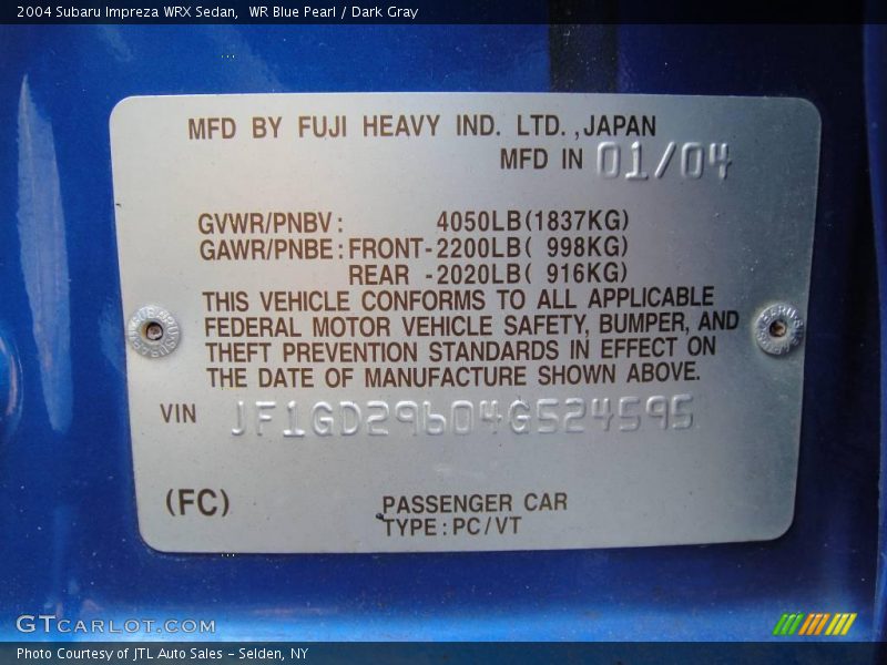 WR Blue Pearl / Dark Gray 2004 Subaru Impreza WRX Sedan