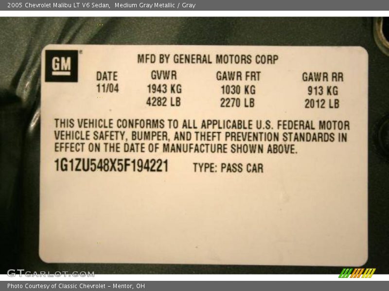 Medium Gray Metallic / Gray 2005 Chevrolet Malibu LT V6 Sedan