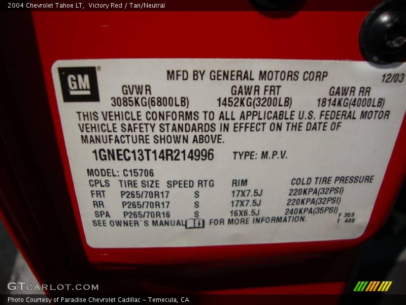 Victory Red / Tan/Neutral 2004 Chevrolet Tahoe LT