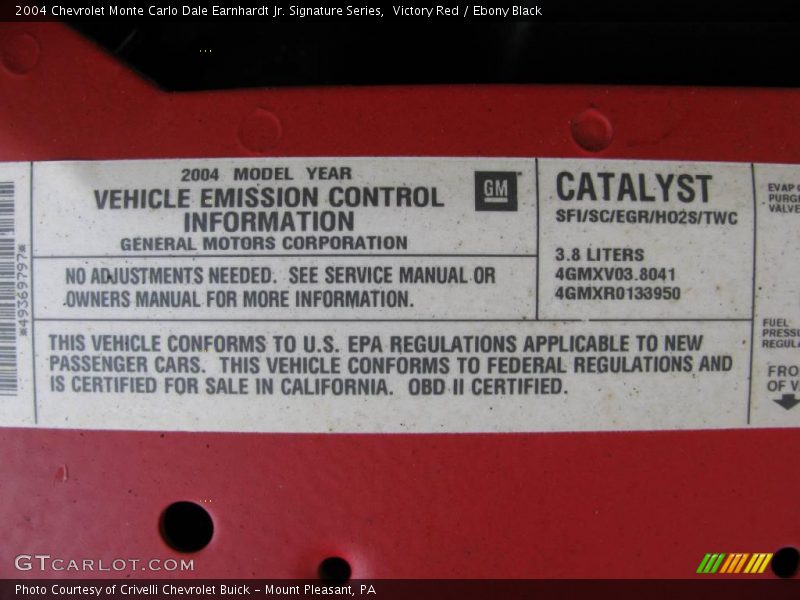 Victory Red / Ebony Black 2004 Chevrolet Monte Carlo Dale Earnhardt Jr. Signature Series