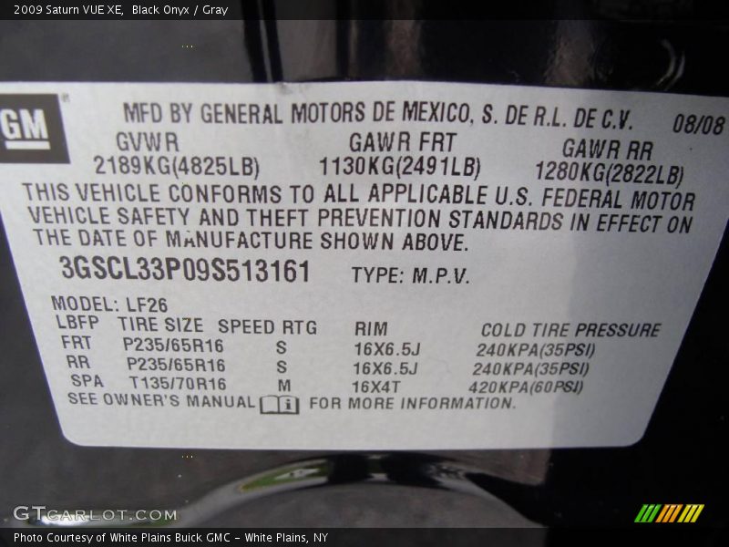 Black Onyx / Gray 2009 Saturn VUE XE