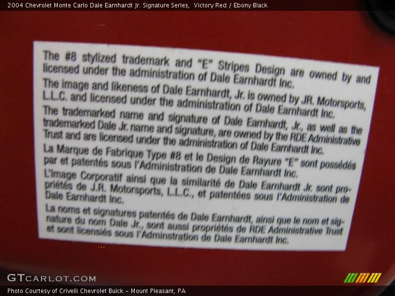 Victory Red / Ebony Black 2004 Chevrolet Monte Carlo Dale Earnhardt Jr. Signature Series