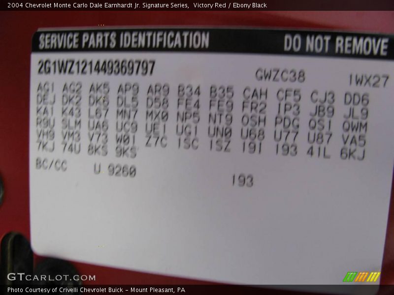 Victory Red / Ebony Black 2004 Chevrolet Monte Carlo Dale Earnhardt Jr. Signature Series