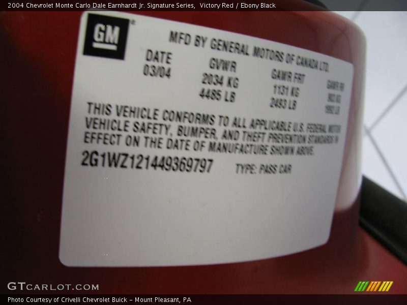 Victory Red / Ebony Black 2004 Chevrolet Monte Carlo Dale Earnhardt Jr. Signature Series