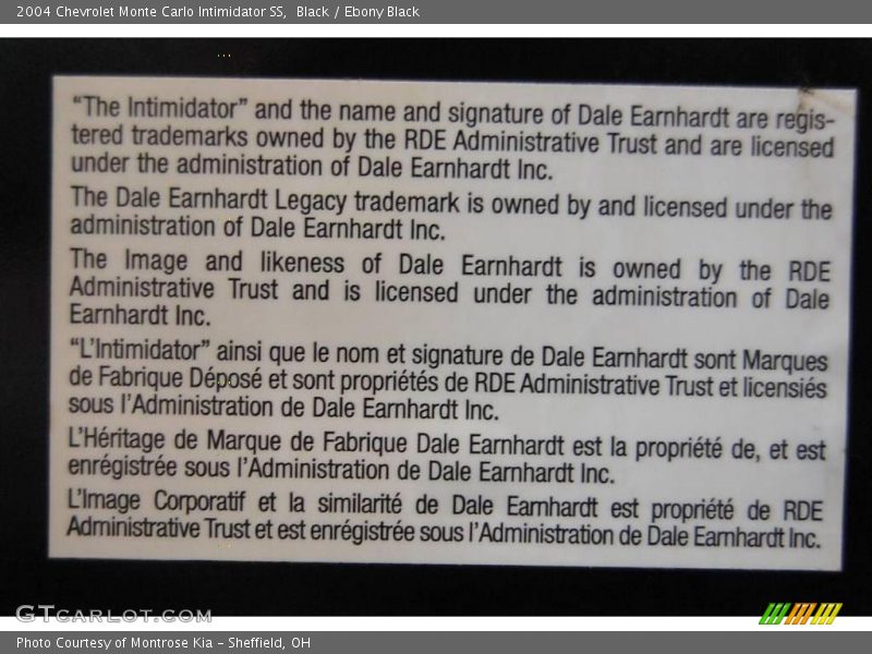 Black / Ebony Black 2004 Chevrolet Monte Carlo Intimidator SS