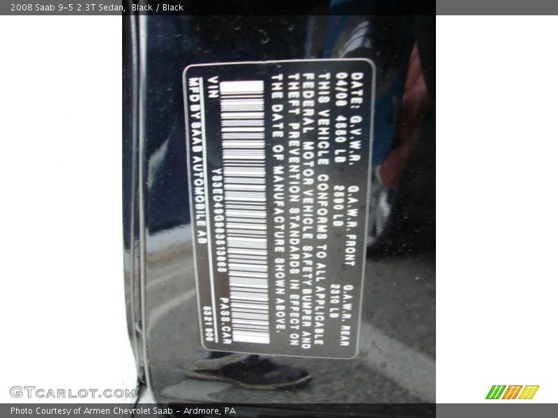 Black / Black 2008 Saab 9-5 2.3T Sedan