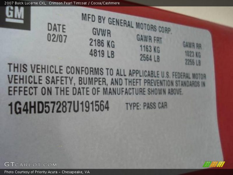 Crimson Pearl Tintcoat / Cocoa/Cashmere 2007 Buick Lucerne CXL