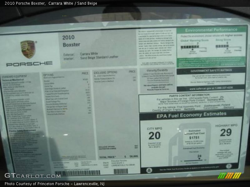 Carrara White / Sand Beige 2010 Porsche Boxster