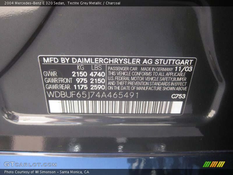 Tectite Grey Metallic / Charcoal 2004 Mercedes-Benz E 320 Sedan