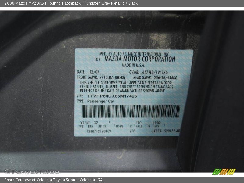 Tungsten Gray Metallic / Black 2008 Mazda MAZDA6 i Touring Hatchback