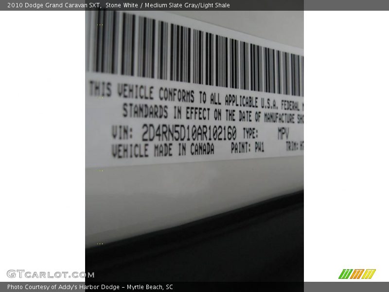 Stone White / Medium Slate Gray/Light Shale 2010 Dodge Grand Caravan SXT