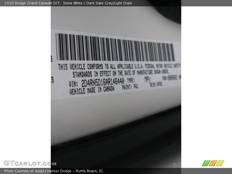 Stone White / Dark Slate Gray/Light Shale 2010 Dodge Grand Caravan SXT