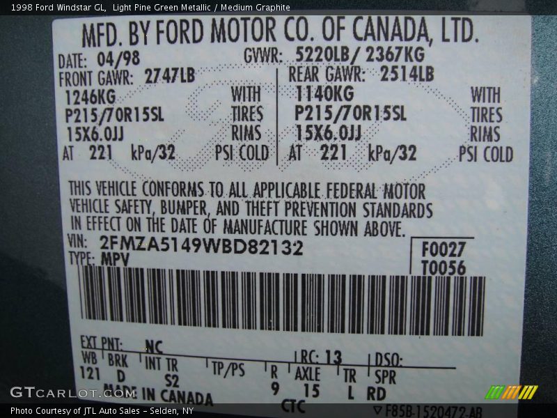 Light Pine Green Metallic / Medium Graphite 1998 Ford Windstar GL