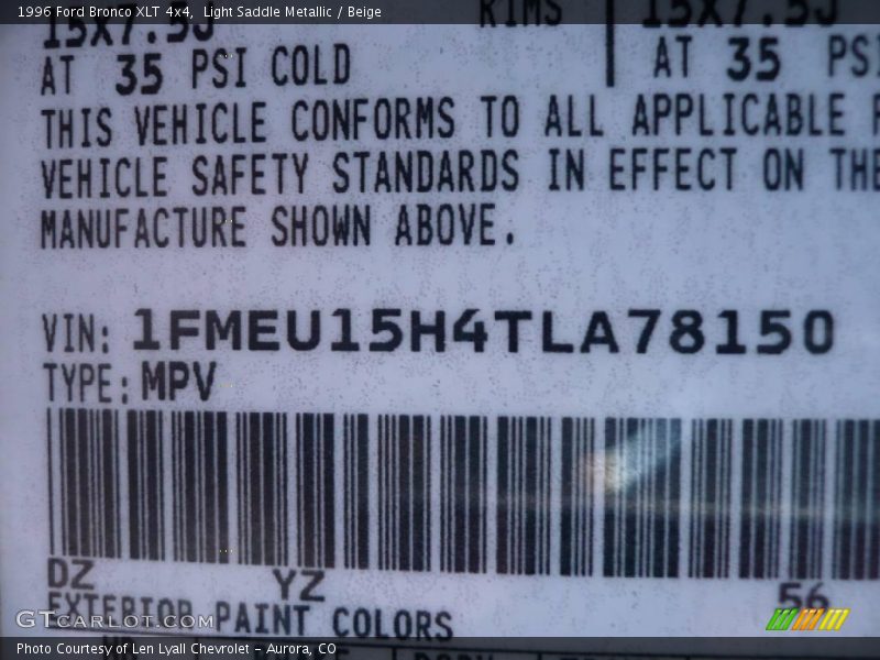 Light Saddle Metallic / Beige 1996 Ford Bronco XLT 4x4