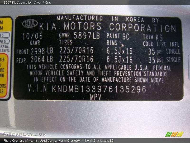 Silver / Gray 2007 Kia Sedona LX