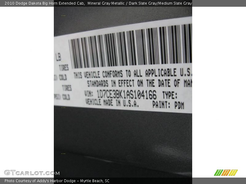 2010 Dakota Big Horn Extended Cab Mineral Gray Metallic Color Code PDM